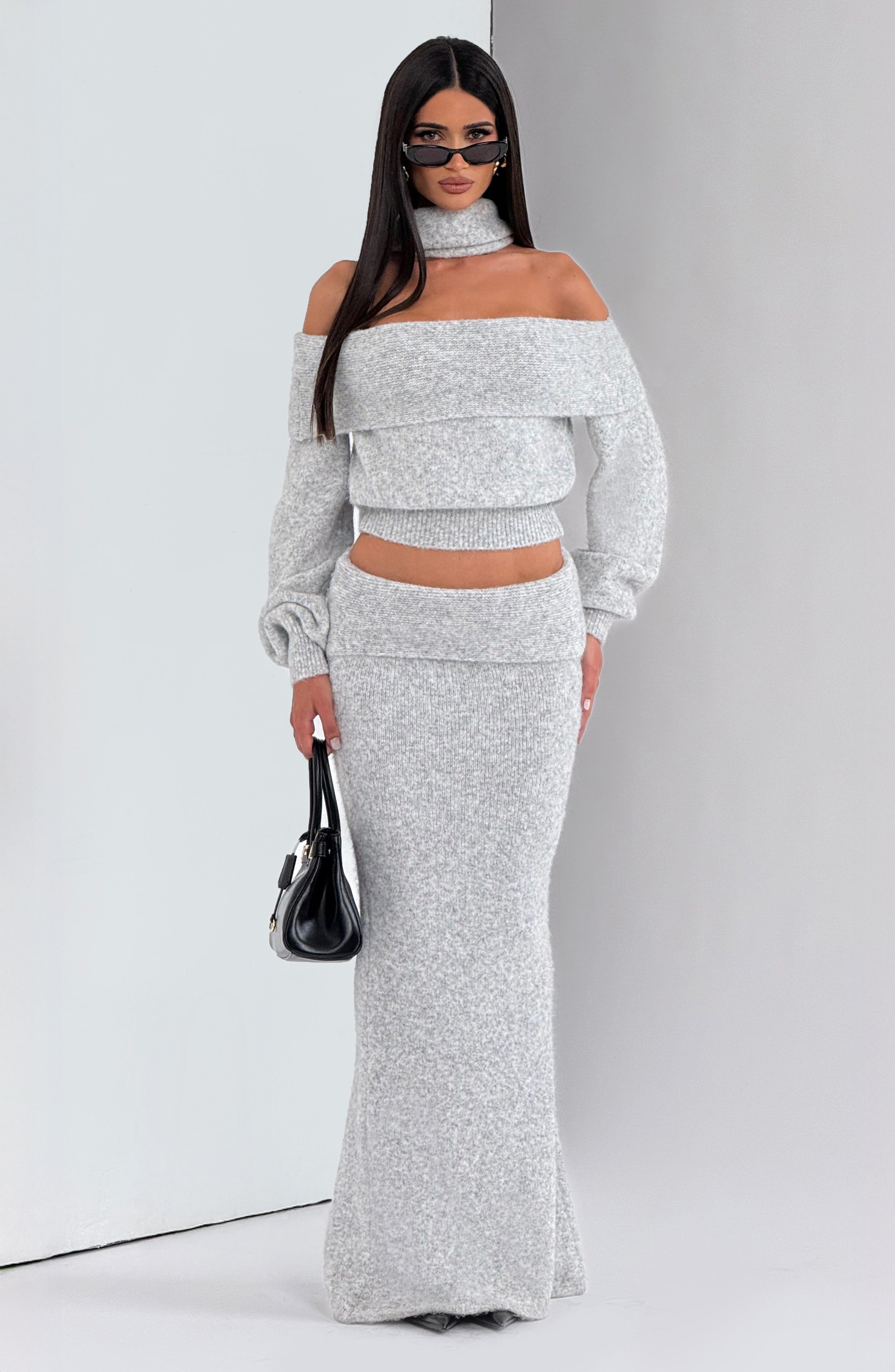 Andie Maxi Skirt - Light Grey Marl