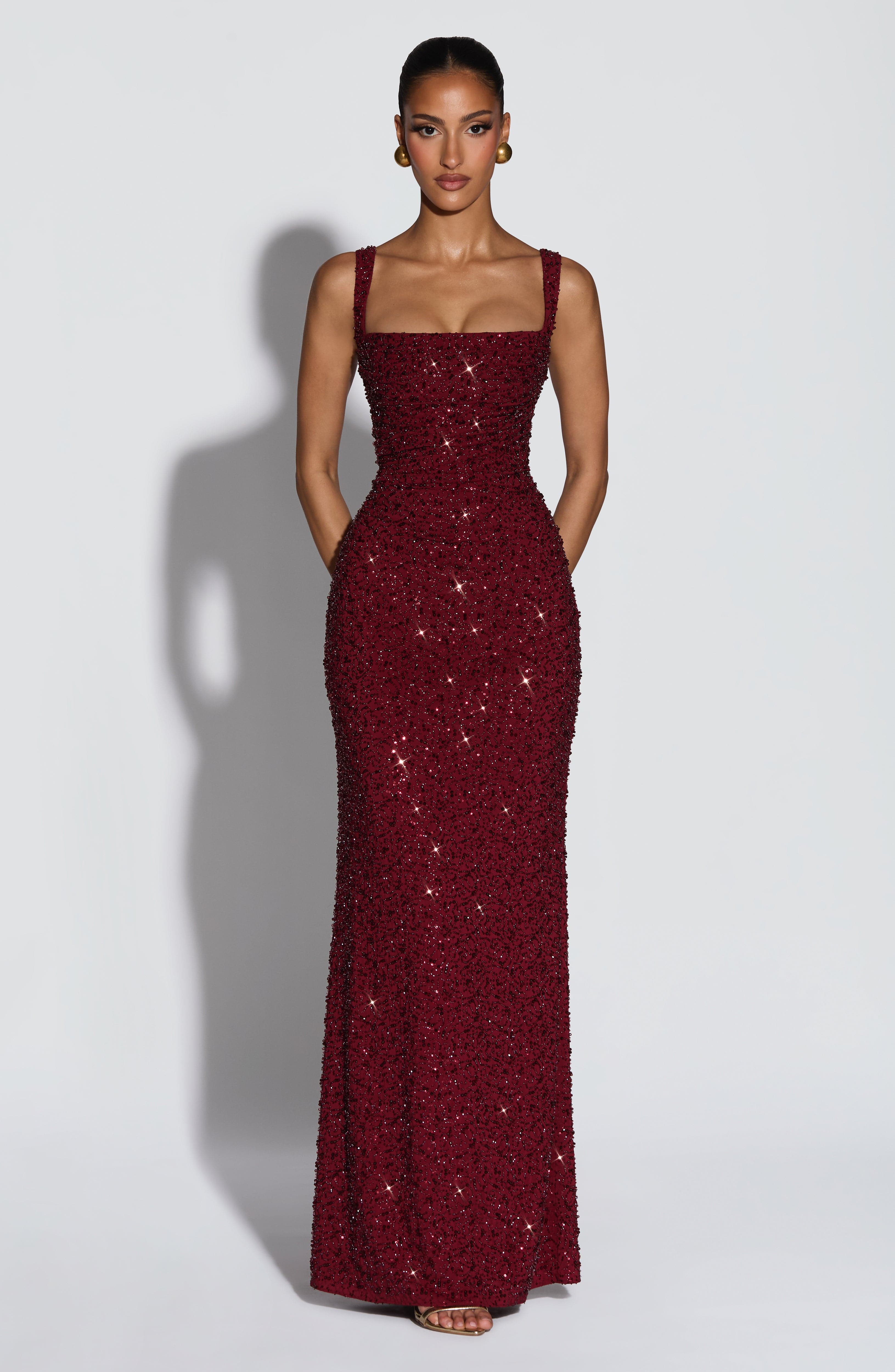 Calanthe Maxi Dress - Burgundy Sparkle Dress Babyboo Fashion Premium Exclusive Design