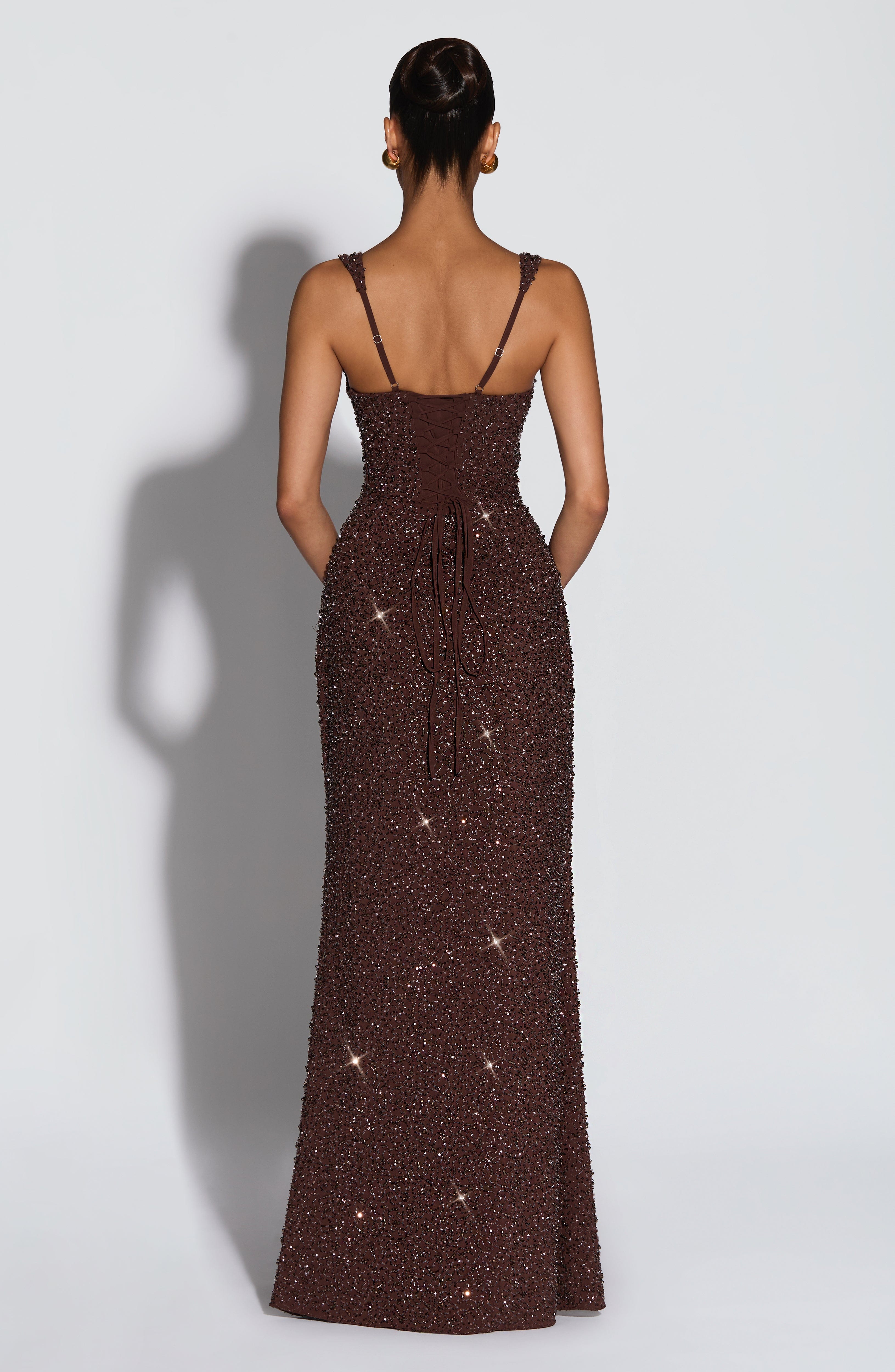 Calanthe Maxi Dress - Plum Brown Sparkle