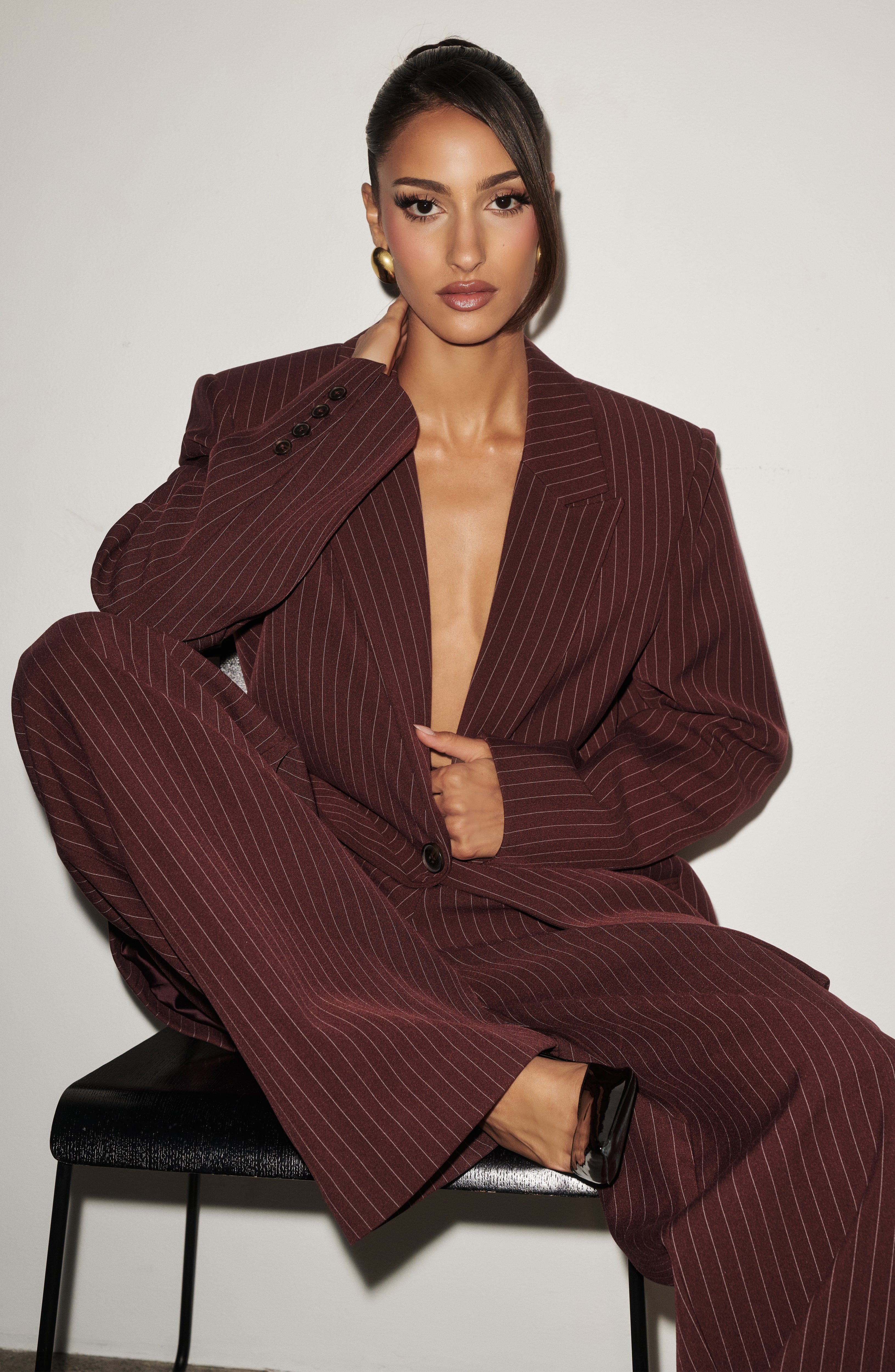 Reece Blazer - Burgundy Pinstripe