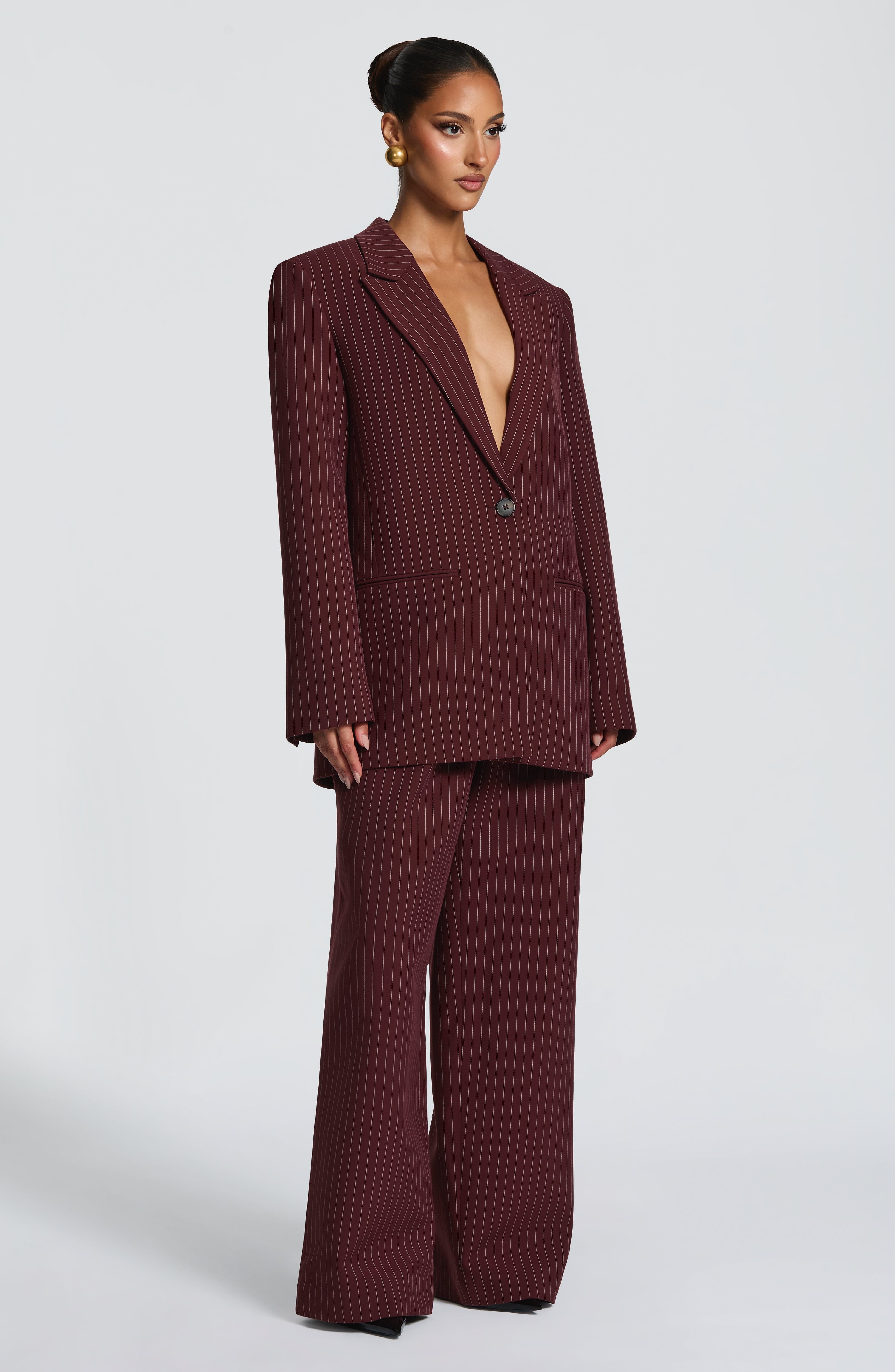 Reece Blazer - Burgundy Pinstripe