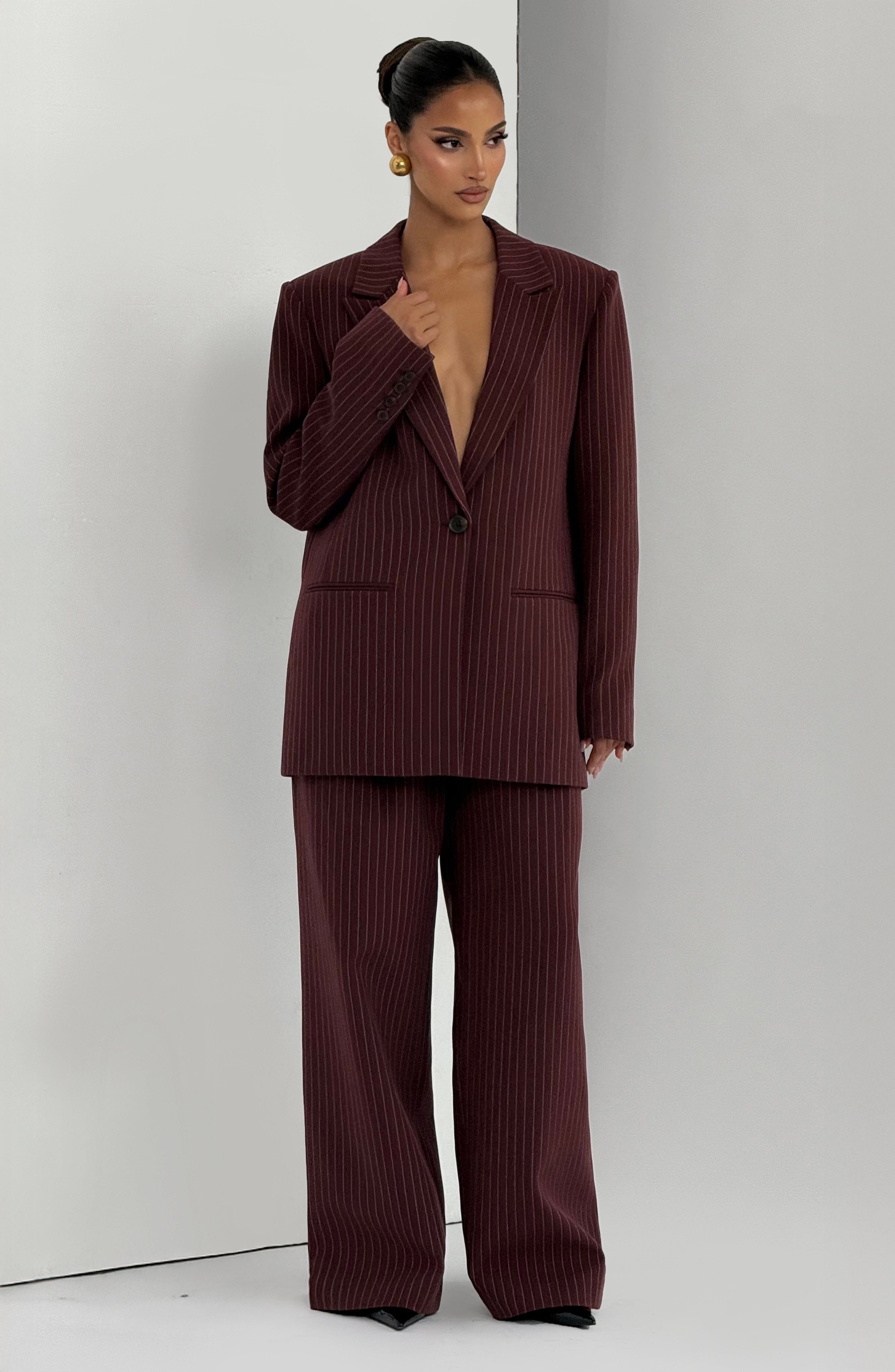 Reece Blazer - Burgundy Pinstripe