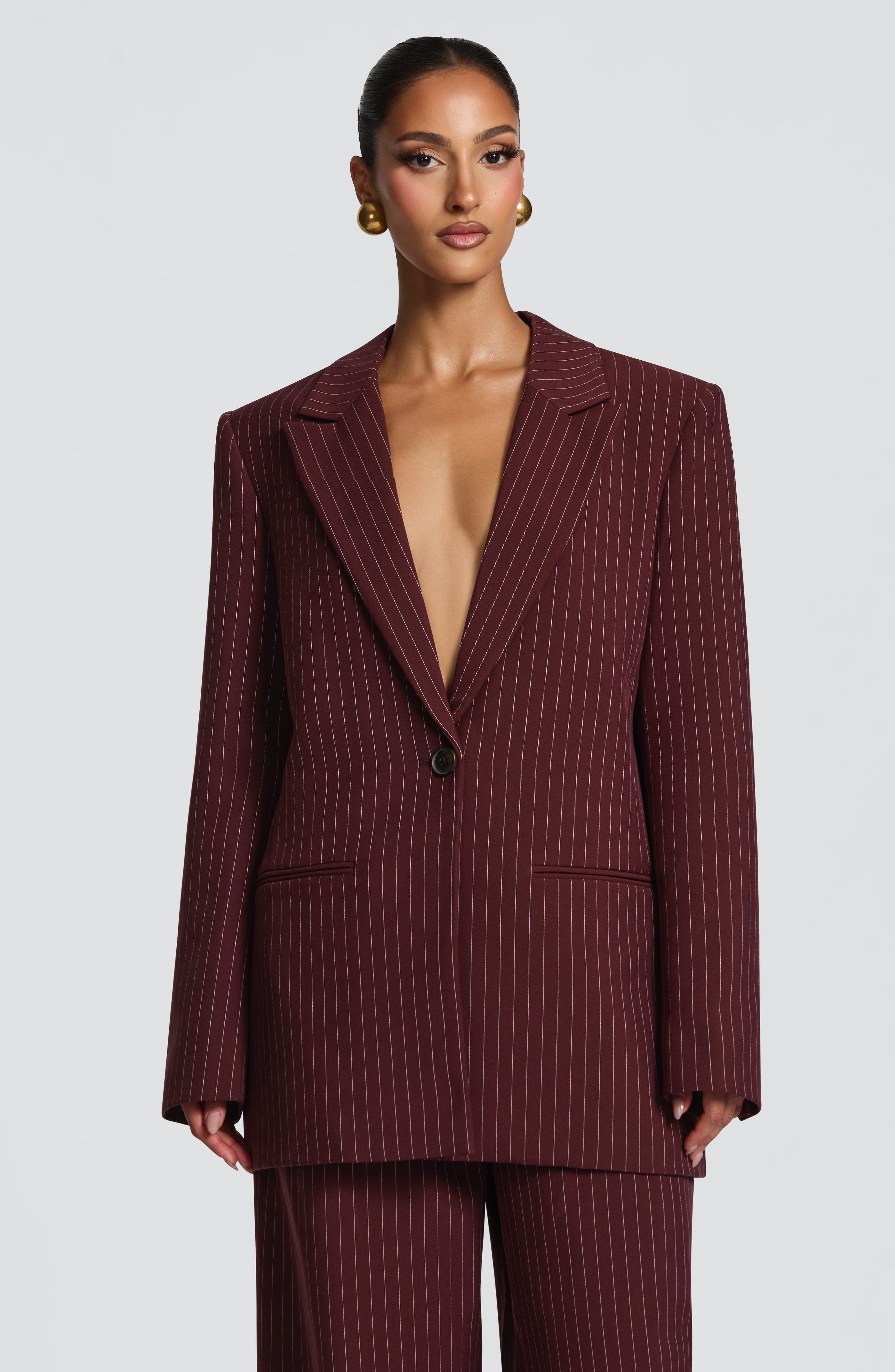 Reece Blazer - Burgundy Pinstripe