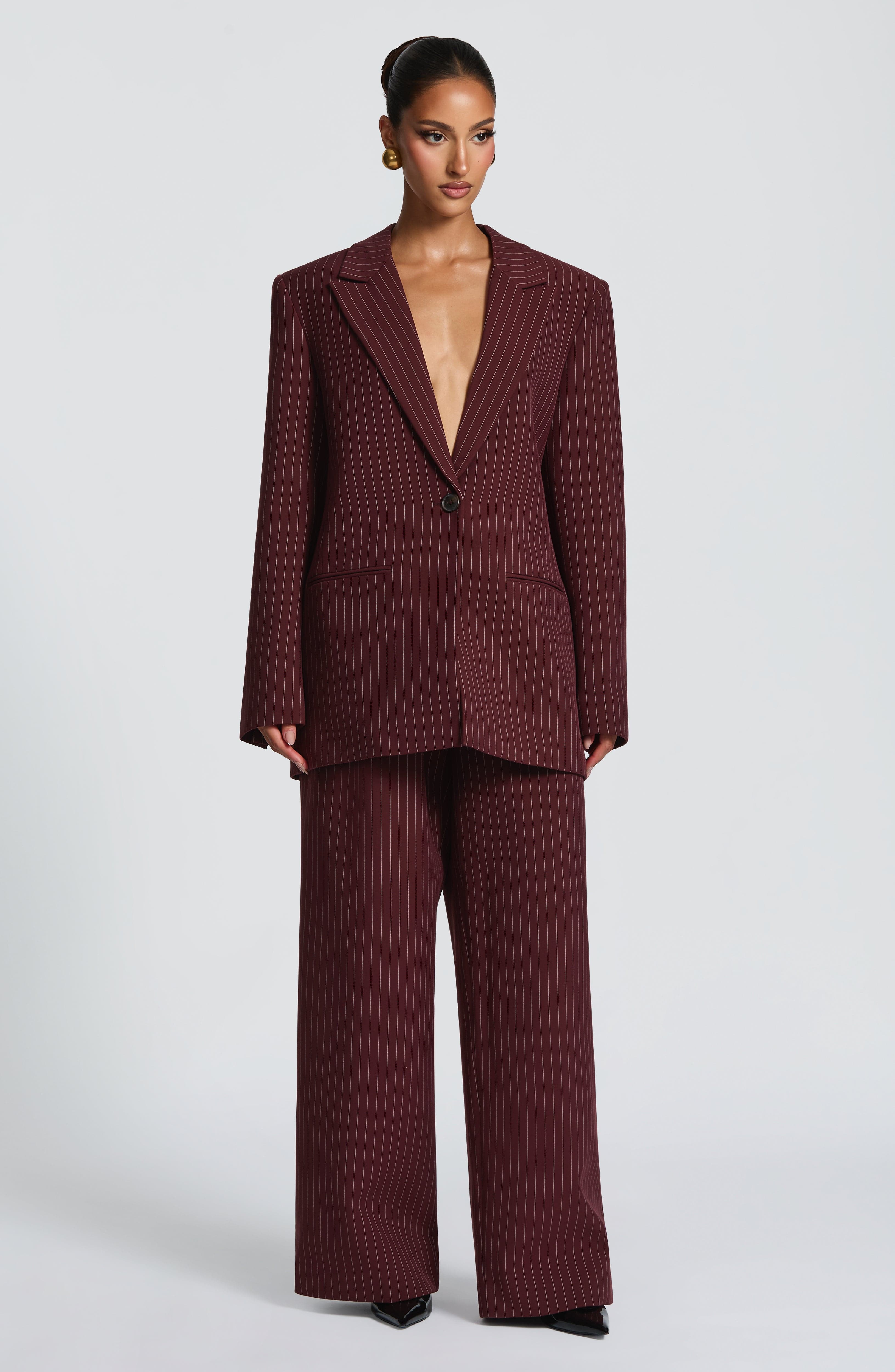 Reece Blazer - Burgundy Pinstripe
